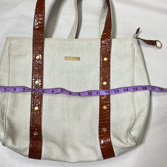BROOKS BROTHERS SNAKESKIN TRIM CANVAS BLEND BAG - Picture 9 of 9